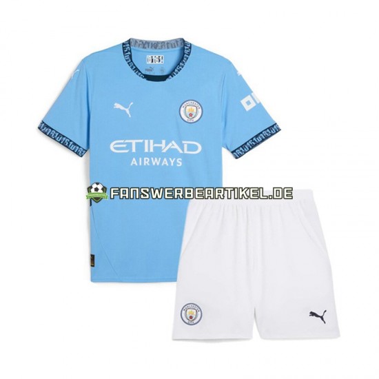 Trikot Manchester City Kinder Heimausrüstung Blau 2024-2025 Kurzarm