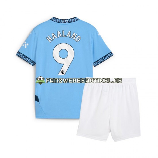 Erling Haaland 9 Trikot Manchester City Kinder Heimausrüstung Blau 2024-2025 Kurzarm