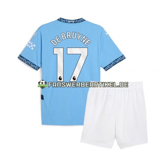 Kevin De Bruyne 17 Trikot Manchester City Kinder Heimausrüstung Blau 2024-2025 Kurzarm