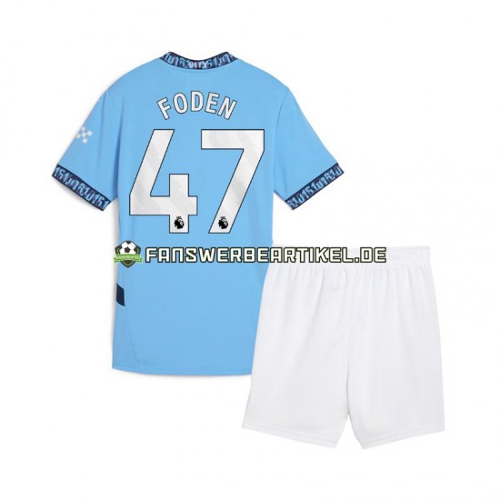 Phil Foden 47 Trikot Manchester City Kinder Heimausrüstung Blau 2024-2025 Kurzarm