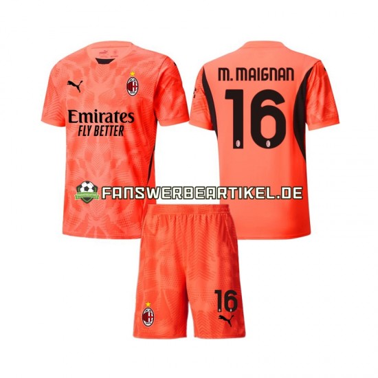 Mike Maignan 16 Torwart Trikot AC Mailand Kinder Viertes ausrüstung 2024-2025 Kurzarm