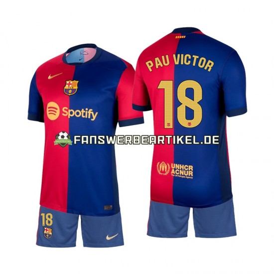 Pau Victor 18 Trikot FC Barcelona Kinder Heimausrüstung 2024-2025 Kurzarm