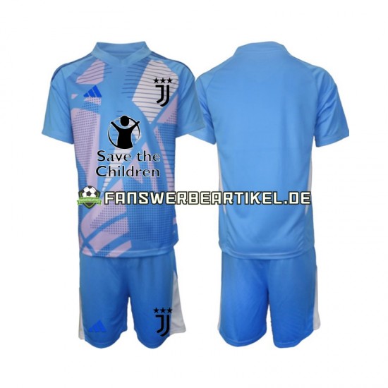 Torwart Trikot Juventus Turin Kinder Heimausrüstung Blau 2024-2025 Kurzarm