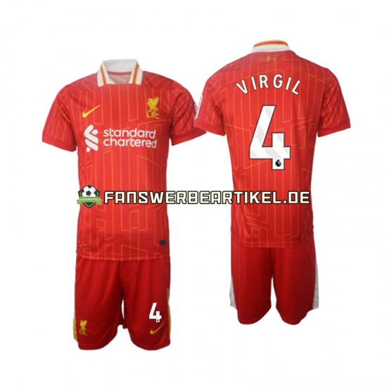 Virgil 4 Trikot Liverpool Kinder Heimausrüstung 2024-2025 Kurzarm