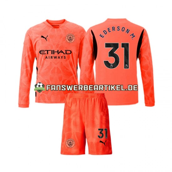 Ederson Moraes 31 Torwart Trikot Manchester City Kinder Auswärtsausrüstung 2024-2025 Langarm