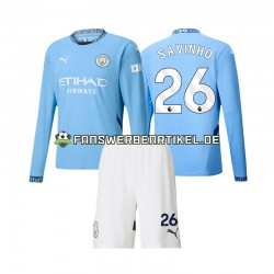 Savinho 26 Trikot Manchester City Kinder Heimausrüstung 2024-2025 Langarm