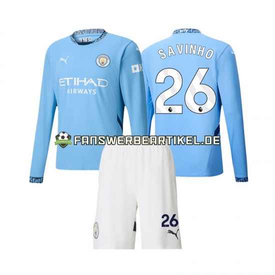 Savinho 26 Trikot Manchester City Kinder Heimausrüstung 2024-2025 Langarm