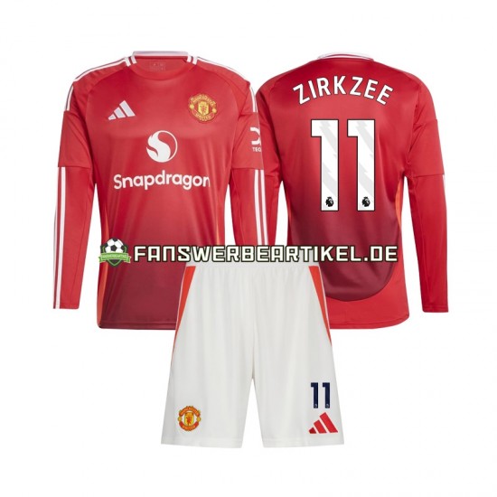 Joshua Zirkzee 11 Trikot Manchester United Kinder Heimausrüstung 2024-2025 Langarm