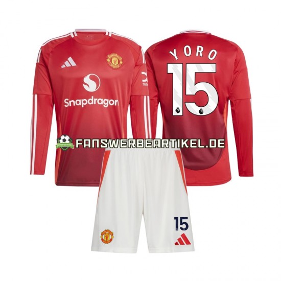 Leny Yoro 15 Trikot Manchester United Kinder Heimausrüstung 2024-2025 Langarm