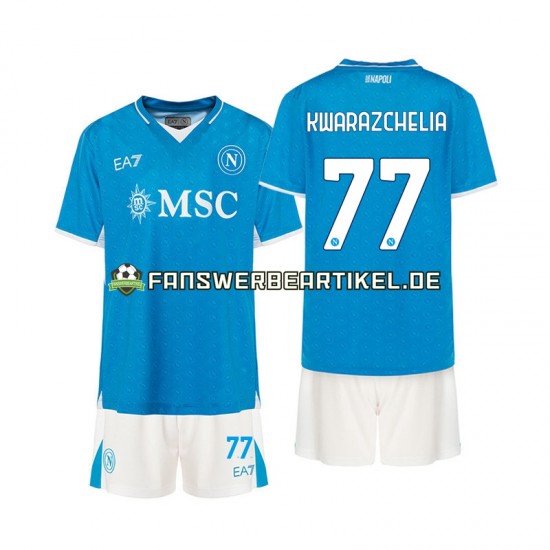 Khvicha Kvaratskhelia 77 Trikot SSC Neaples Kinder Heimausrüstung 2024-2025 Kurzarm