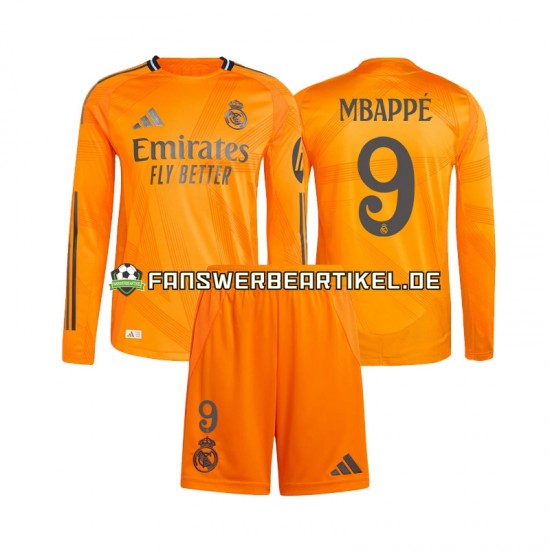 Kylian Mbappe 9 Trikot Real Madrid Kinder Auswärtsausrüstung 2024-2025 Langarm