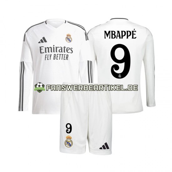 Kylian Mbappe 9 Trikot Real Madrid Kinder Heimausrüstung 2024-2025 Langarm